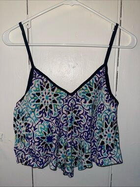 V-Neck Printed Crop Top in Teal & Purple